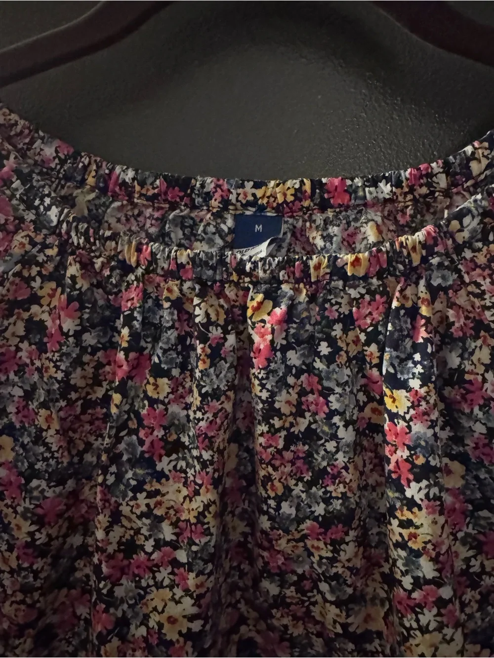 Old Navy Black Floral Puff Sleeve Blouse with Pink and Yellow Accents medium